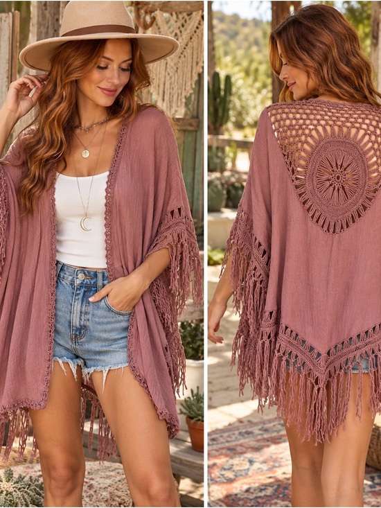 Forgotten Grace Jackets & Blazers - Forgotten Grace Dusty Pink, Festival, Kimono One Size-1X #1213CL